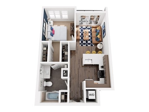 Floor plan for 1 bed, 1 bath, 675 sqft
